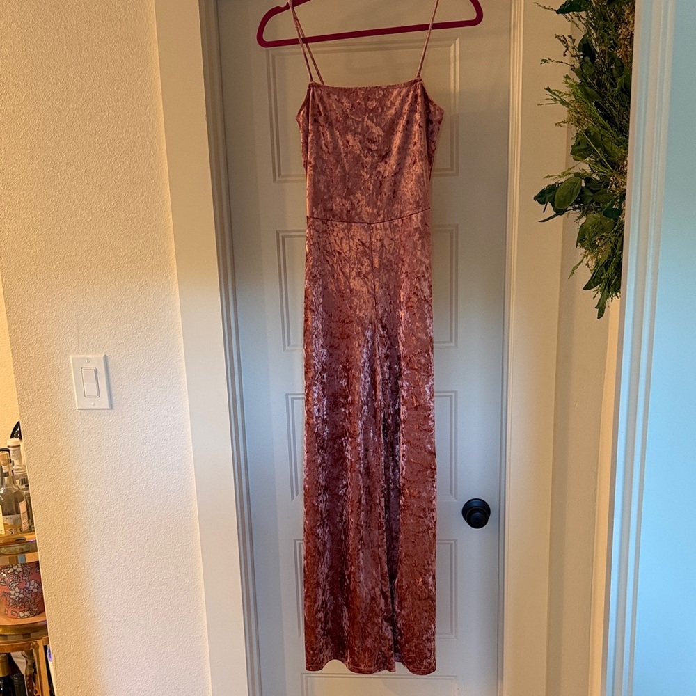 Free Press Velvet Jump Suit in Mauve